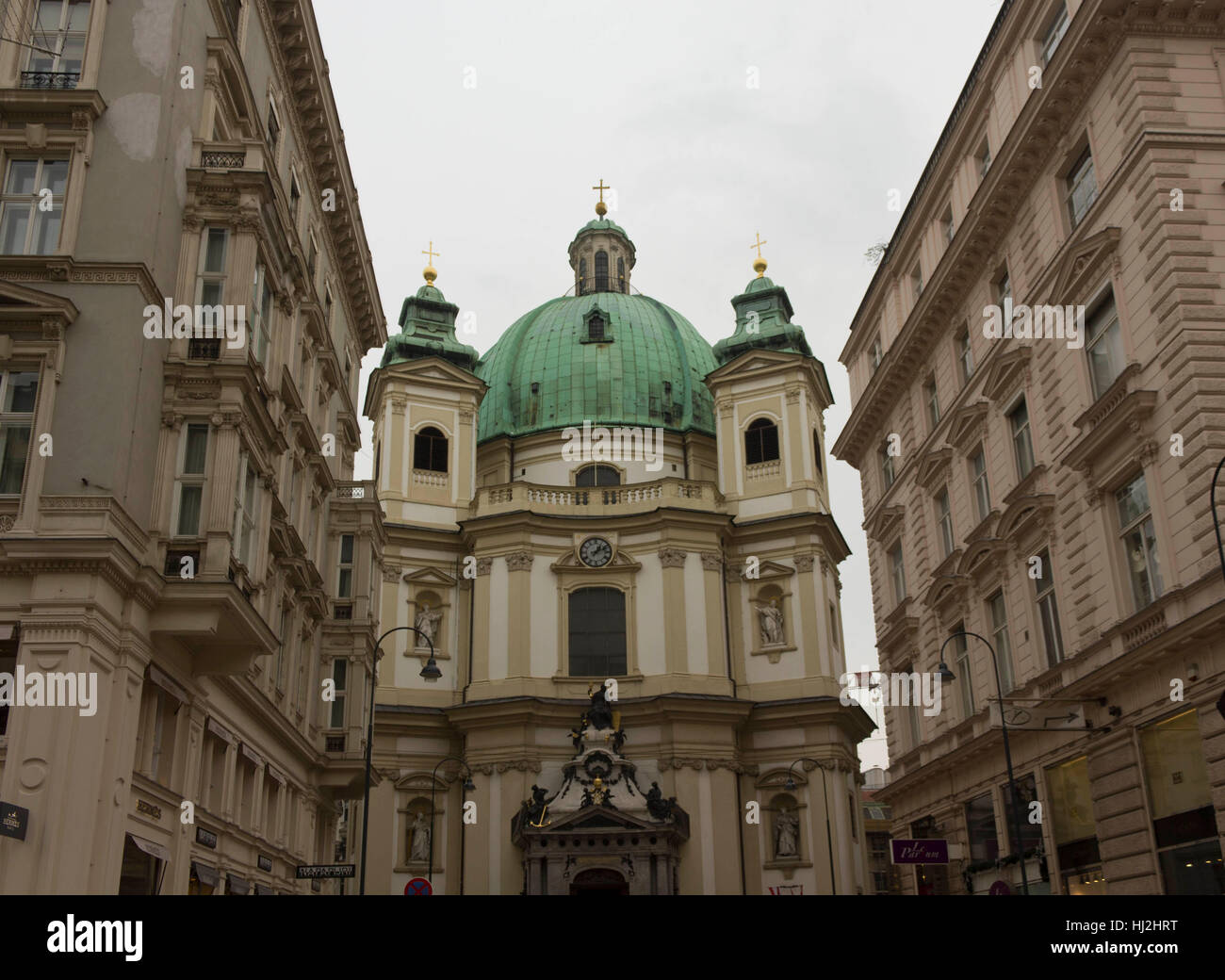 VIENNA, AUSTRIA - JANUARY 3 2016: Architectural close up of Peterskirche church in Vienna, along Graben street, at day time Stock Photo