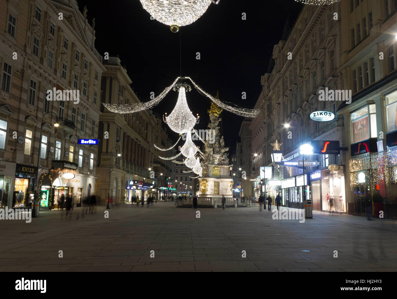 VIENNA, AUSTRIA - JANUARY 3 2016: Night view of Graben Street in Vienna at night time, long exposure shot Stock Photo