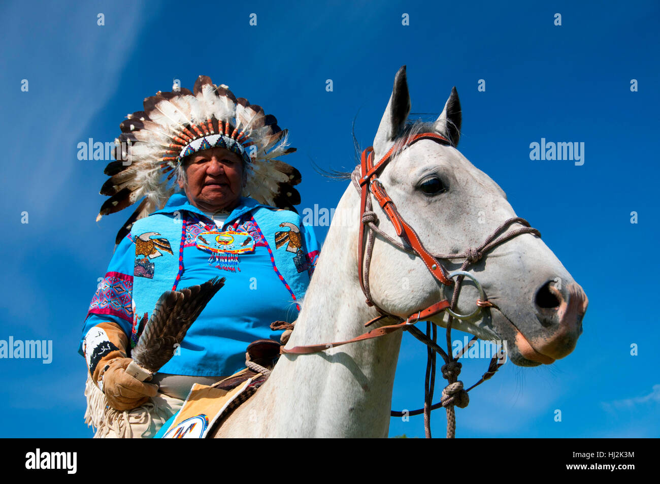 Chief in regalia at parade, Pi-Ume-Sha Treaty Days, Warm Springs Indian ...