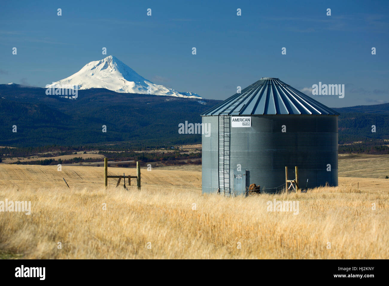 Mt hood with grain bin on tygh ridge hires stock photography and