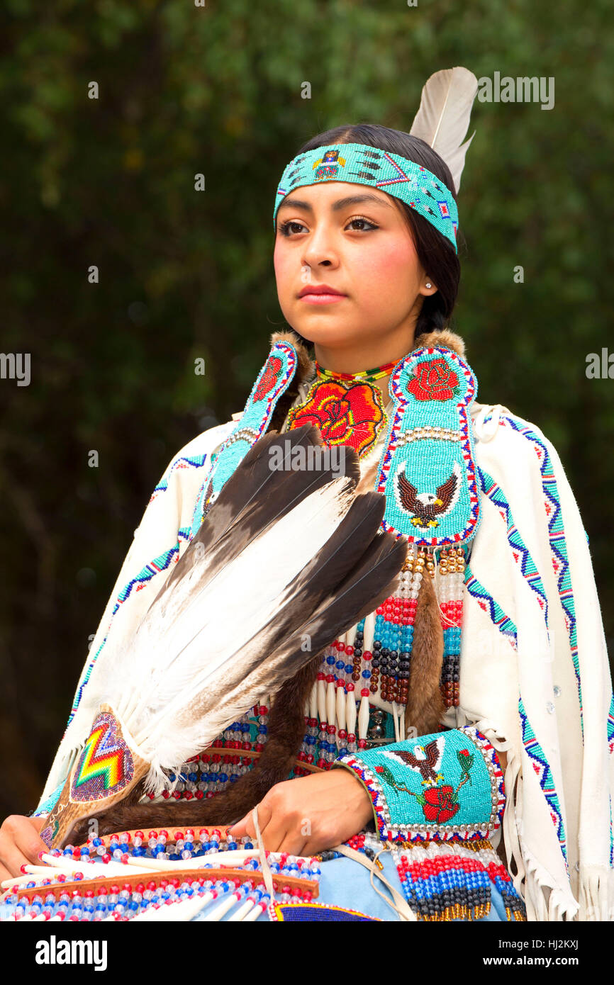 Young woman in regalia, PiUmeSha Treaty Days, Warm Springs Indian