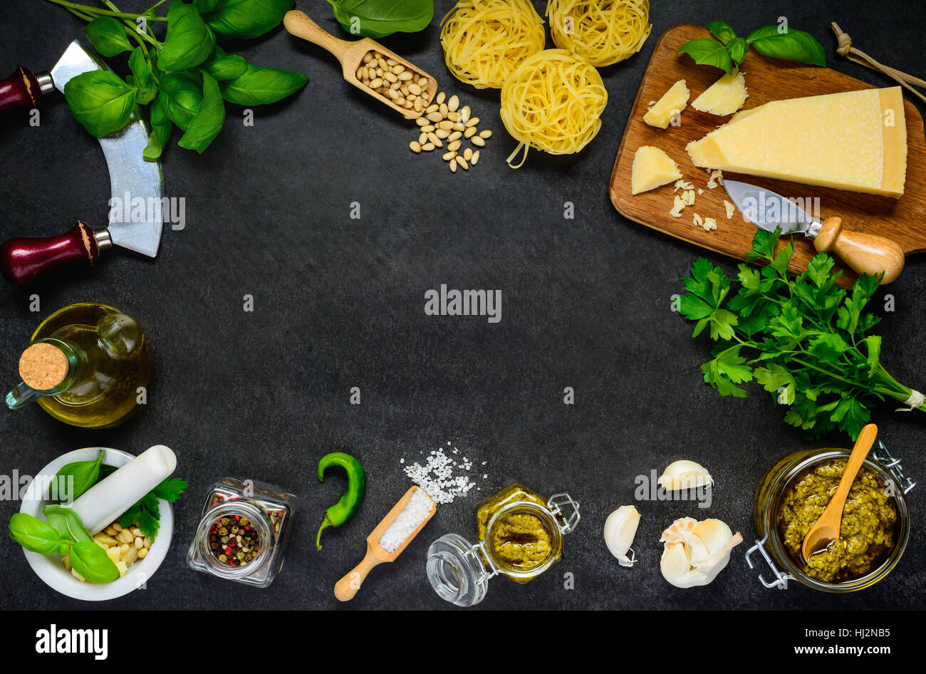 Copy Space Frame with Condiments, pasta and other Cooking Ingredients ...