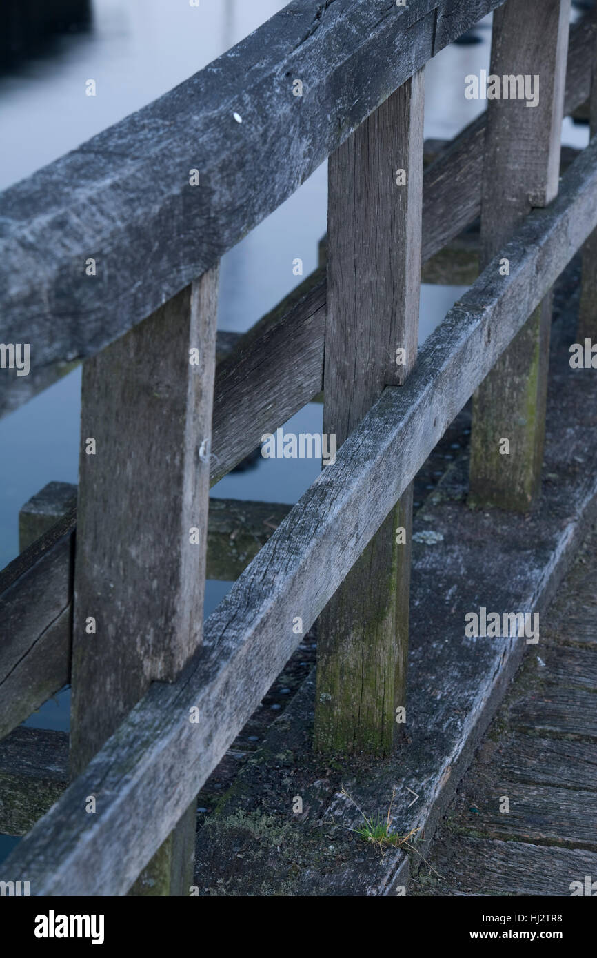 wood, bridge, railing, weathered, boardwalk, verwittertes, holzgelnder, Stock Photo