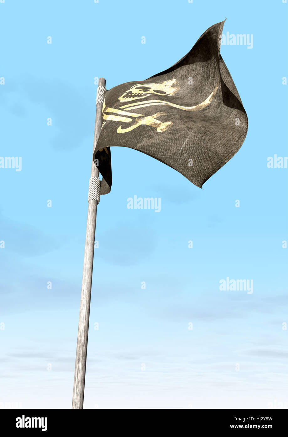 Blue Danger Wood Skull Flag Pole Banner Steal Hazard Stock