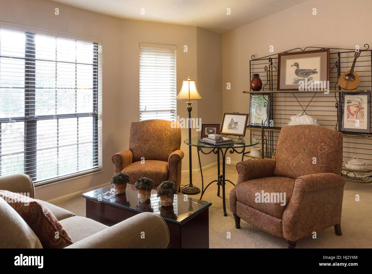 Showcase Living Room Interior, FL, USA Stock Photo