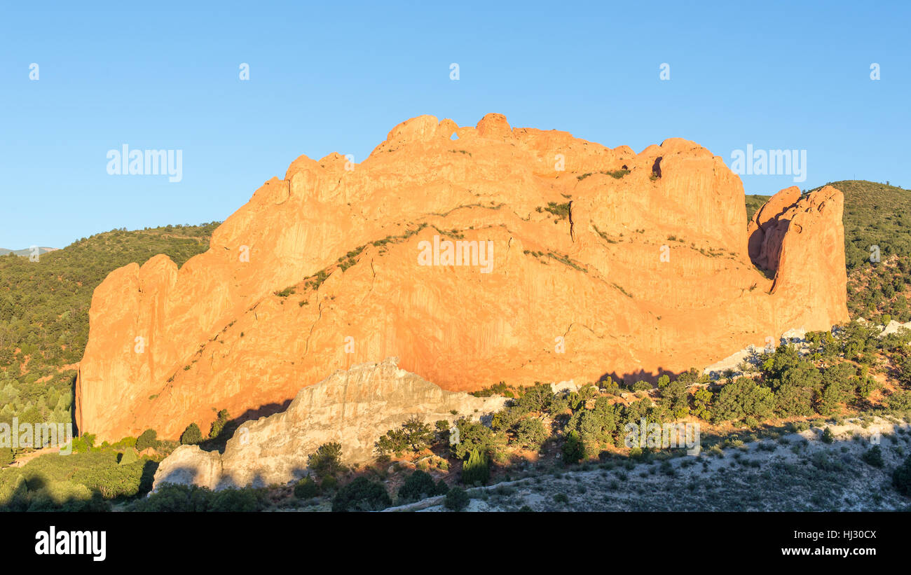 North Gateway, Kissing Camels, Tower of Babel (named rock formations) in Garden of the Gods, Colorado Springs, Colorado. Stock Photo