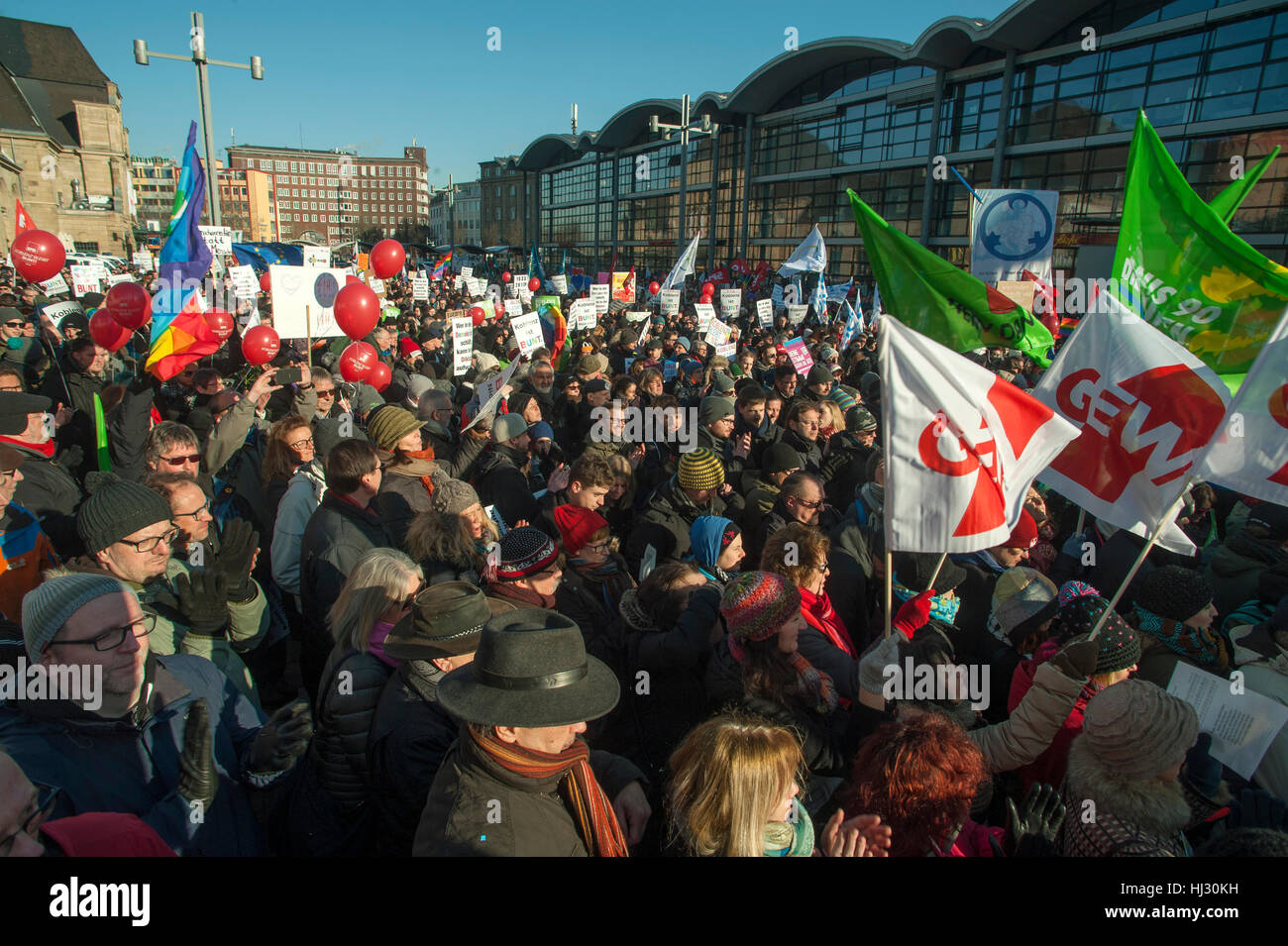 Some 3 thousand demonstrators gathered in Koblenz, Germany to protest against the gathering of Europe's far right. Stock Photo