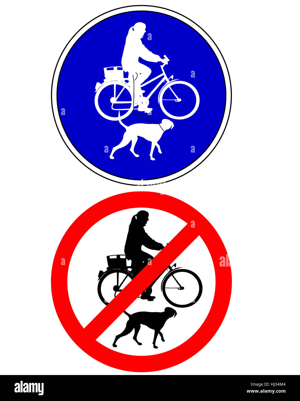 cycling road sign with dog Stock Photo