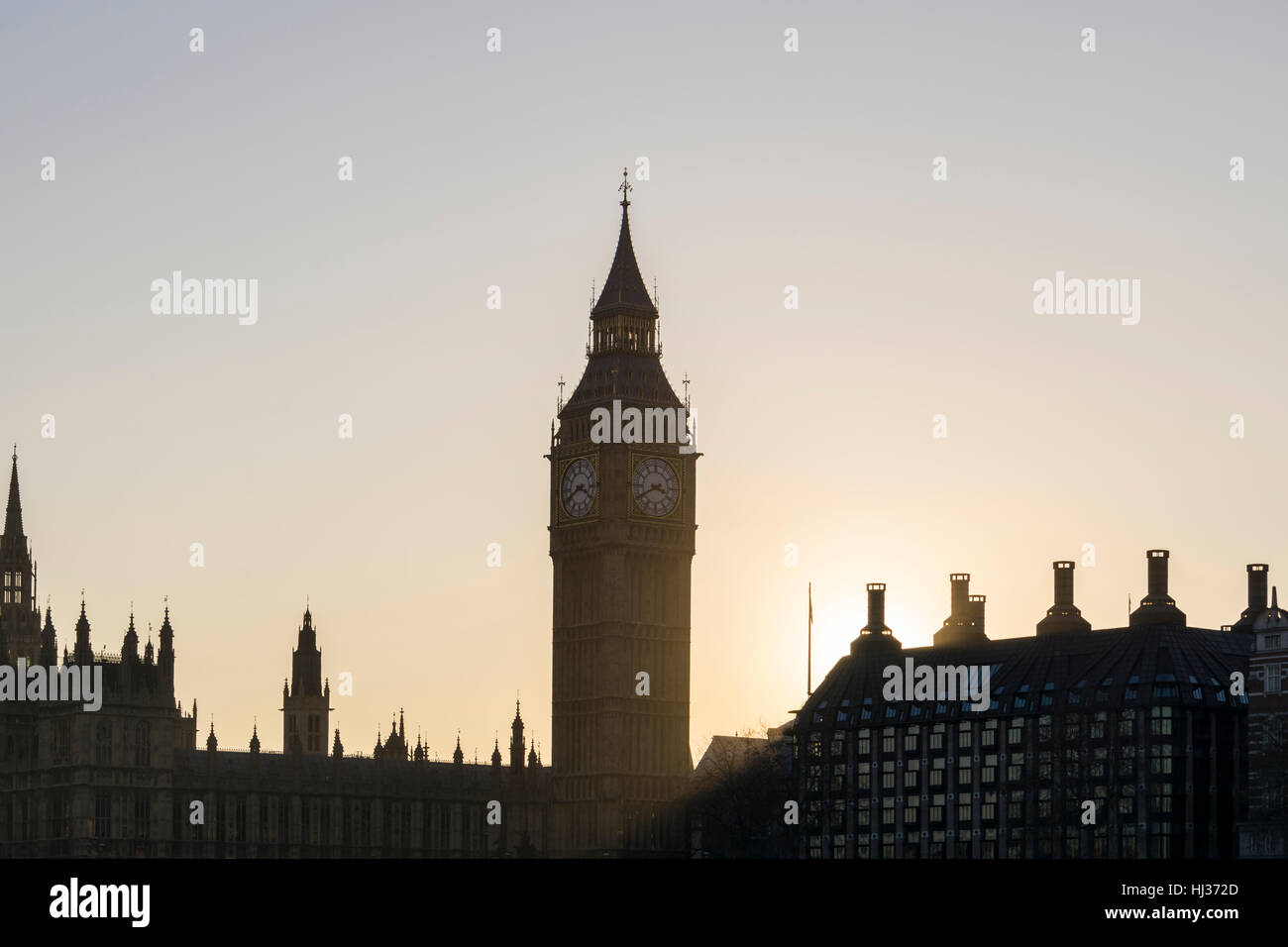 Houses of Parliament, London, United Kingdom, at sunset Stock Photo