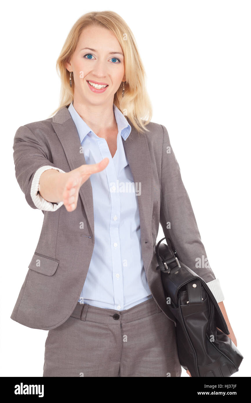 woman, portrait, stands, bags, young, younger, work, job, labor, suit, dapper, Stock Photo