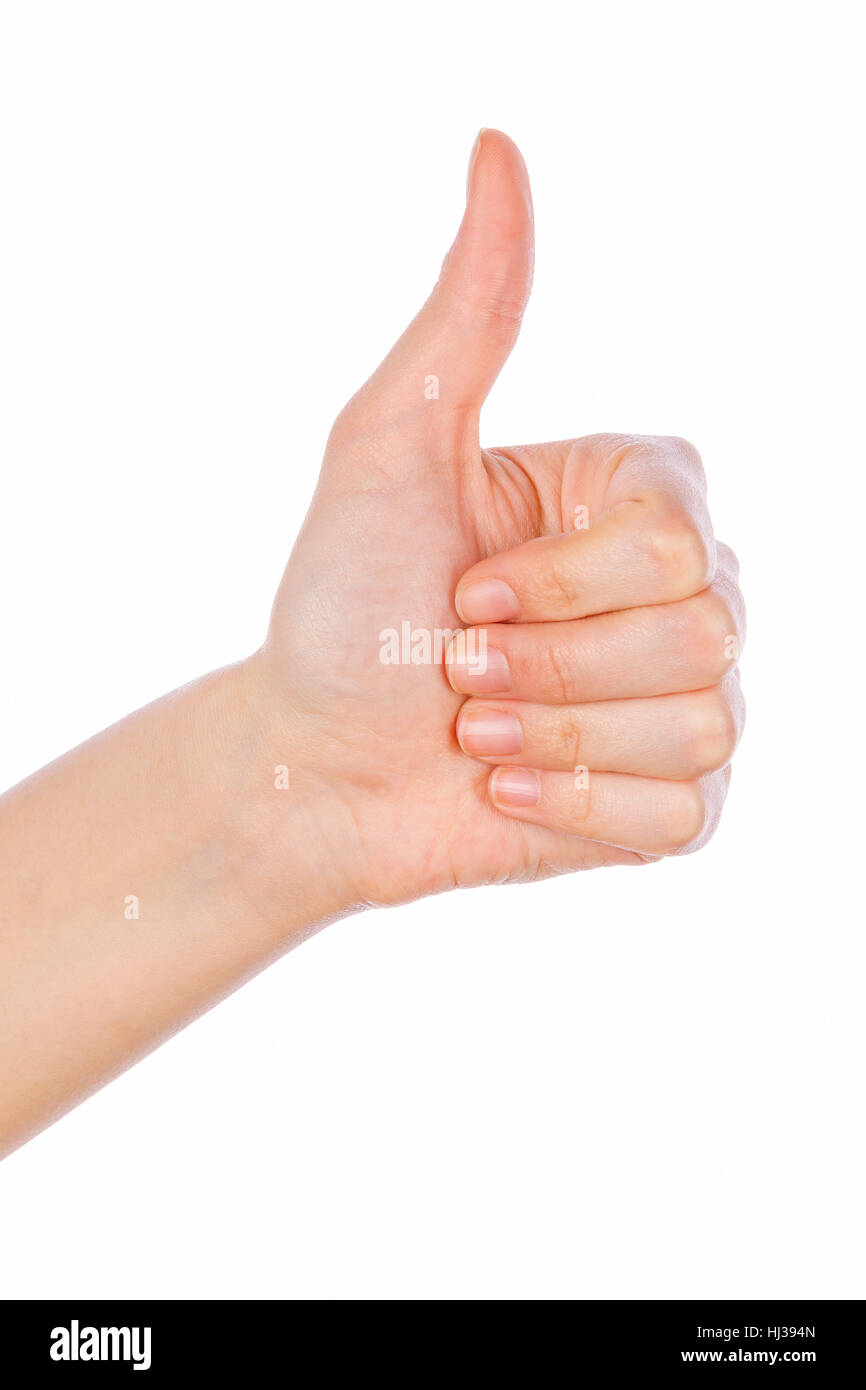 hand showing thumb up, like, good, approval, acceptance, okay Stock Photo