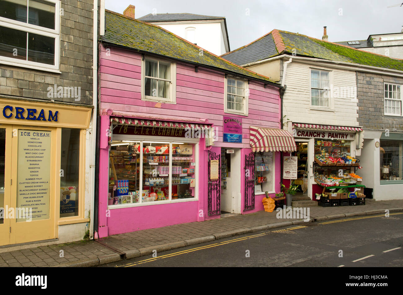 Cranch's Sweetshop,Salcombe,the oldest in Devonshire,with owners Angela Carter(glasses),Suzanne Harris and employee Peter Cater Stock Photo