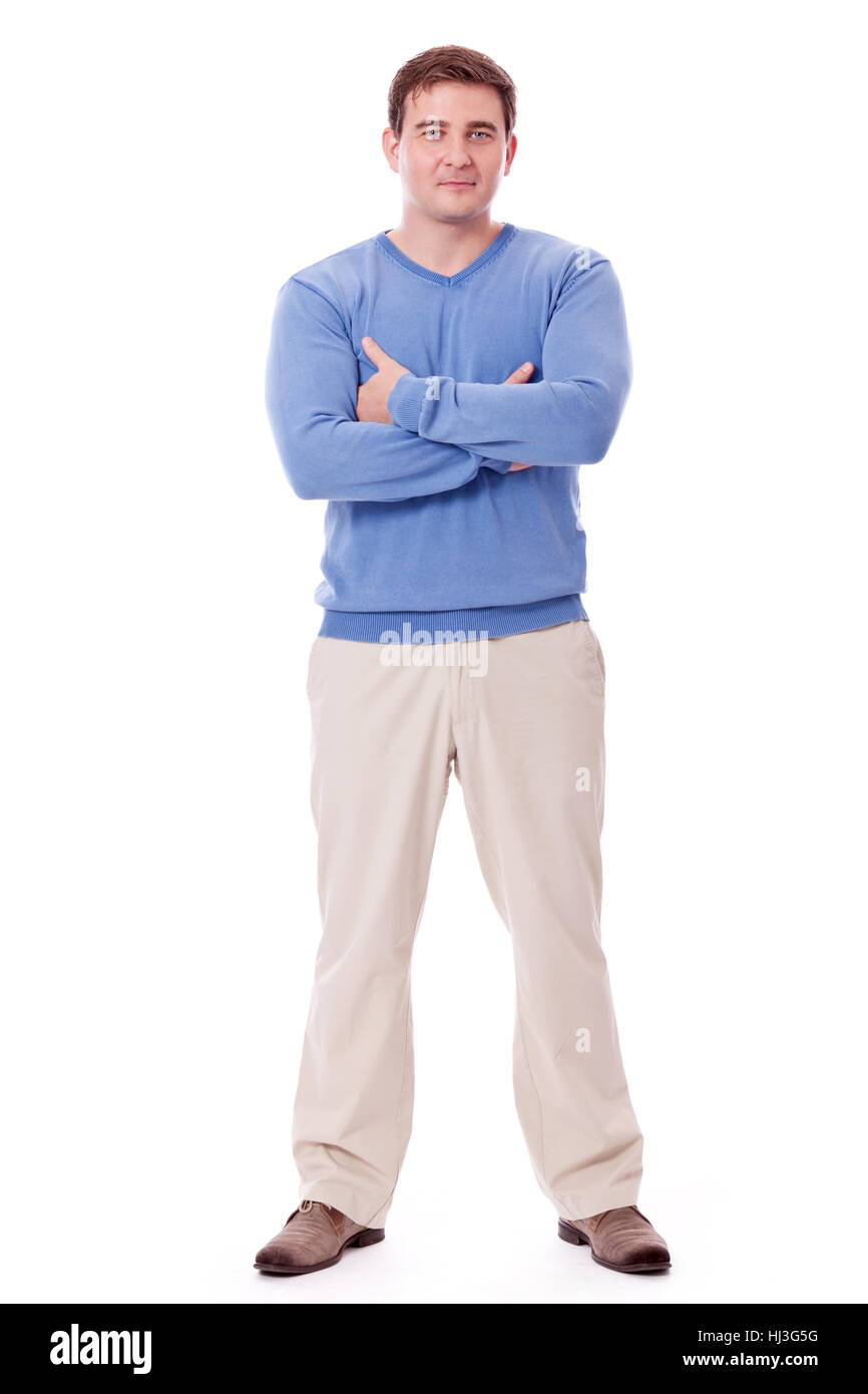 adult man in casual clothes with blue sweater isolier Stock Photo