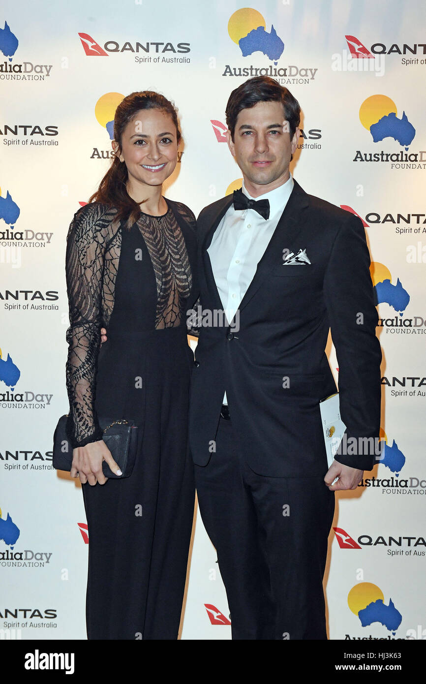 Adam Garcia and his wife Nathalia Chubin arrive at the Australia Day