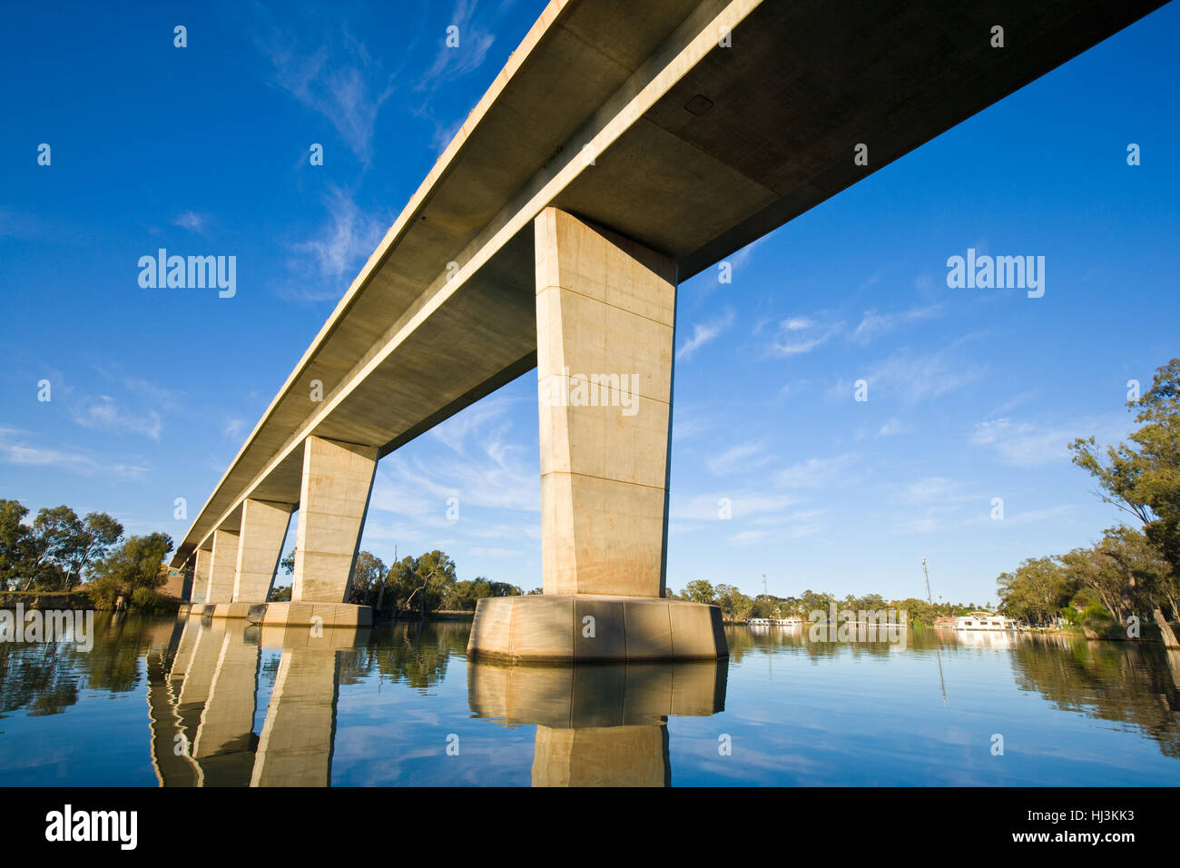 Low level photo of the George Chaffey Bridge, spanning The River Murray, between the Victorian city of Mildura and Gol Gol Stock Photo