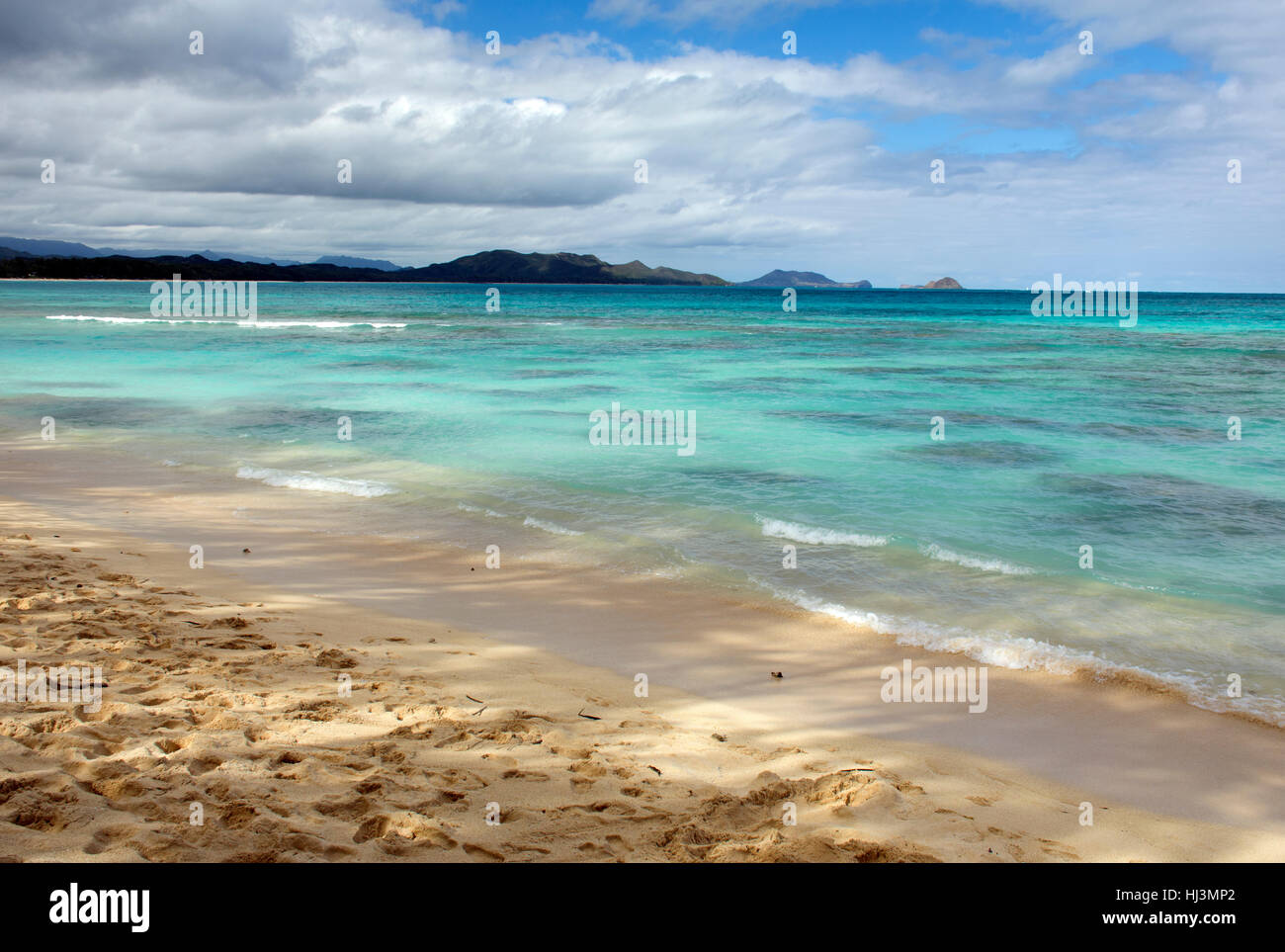 On the sands of Waimanalo Beach, Windward Oahu, Hawaii, USA Stock Photo
