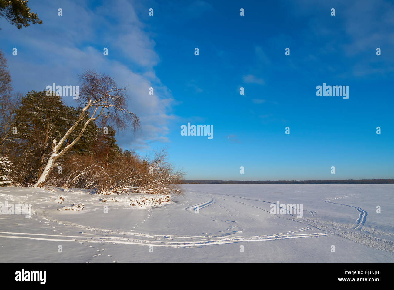 Beautiful winter view on Vselug lake. Penovskiy district, Tver oblast, Russia. Stock Photo