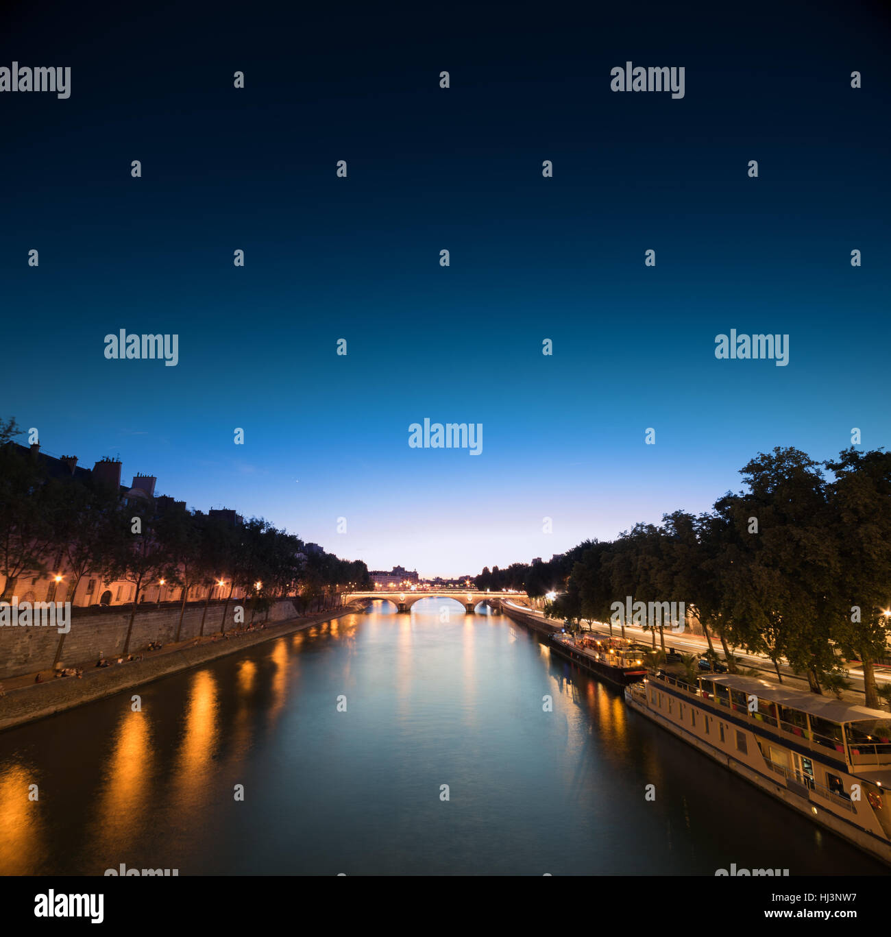 Seine river at night time, a view from a bridge Stock Photo