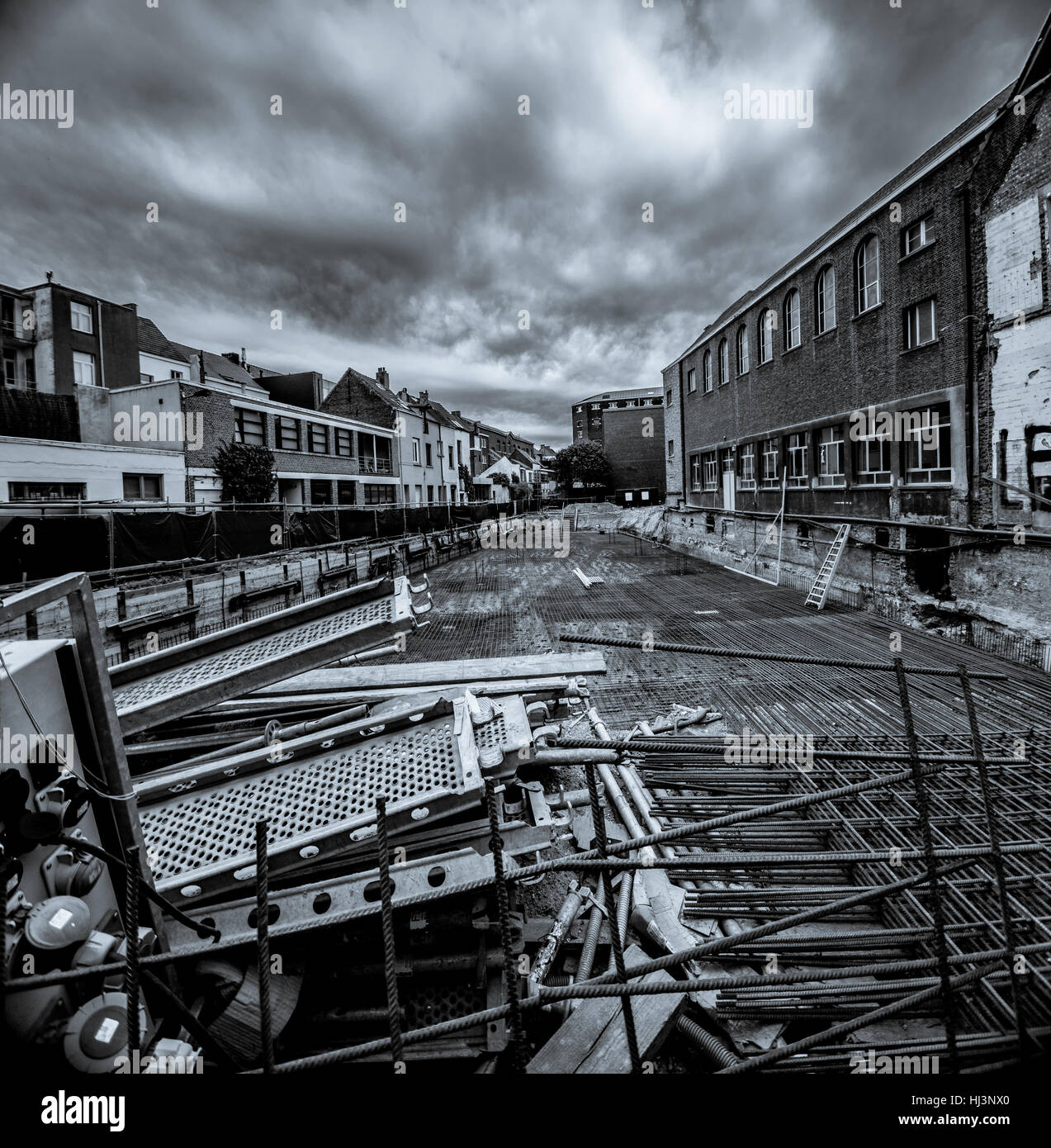 Greyscale image of city reconstruction Stock Photo