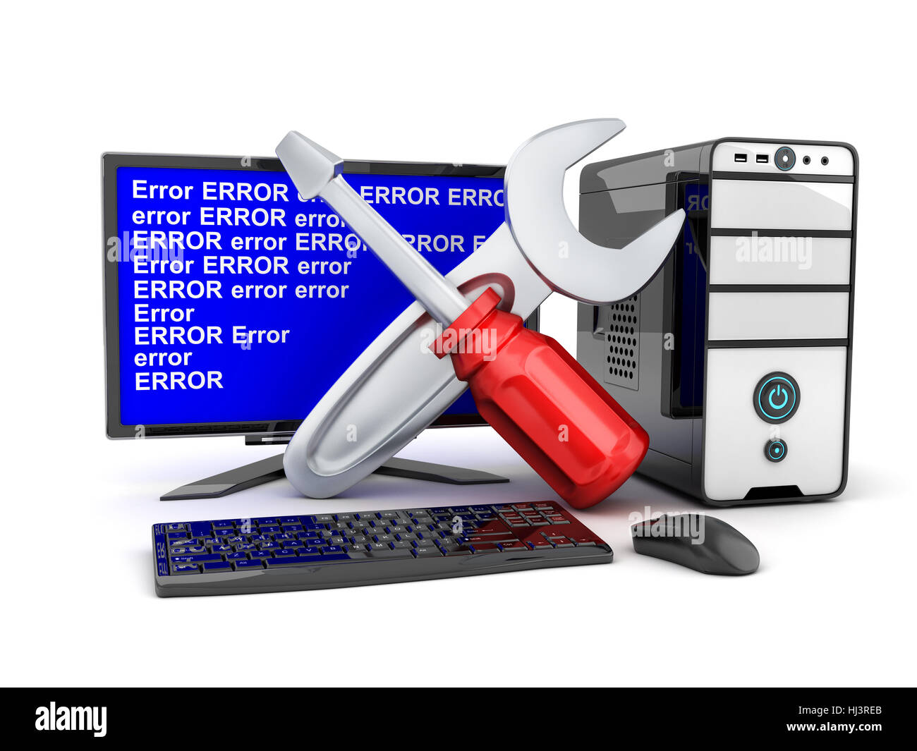Broken computer and repair symbol. 3d illustration Stock Photo