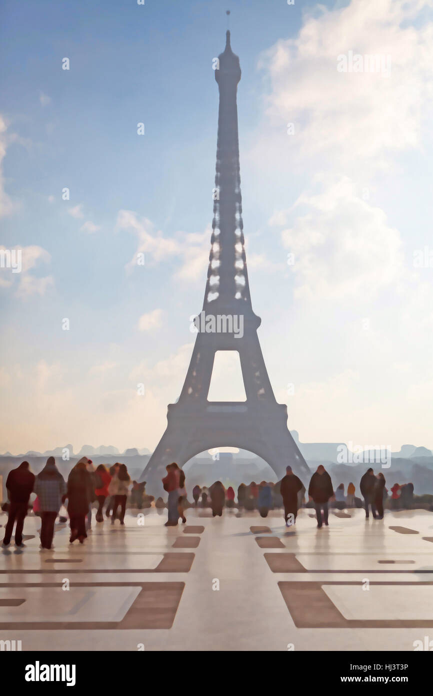 Paris, Eiffel Tower view from Trocadero,picture stylized image Stock Photo
