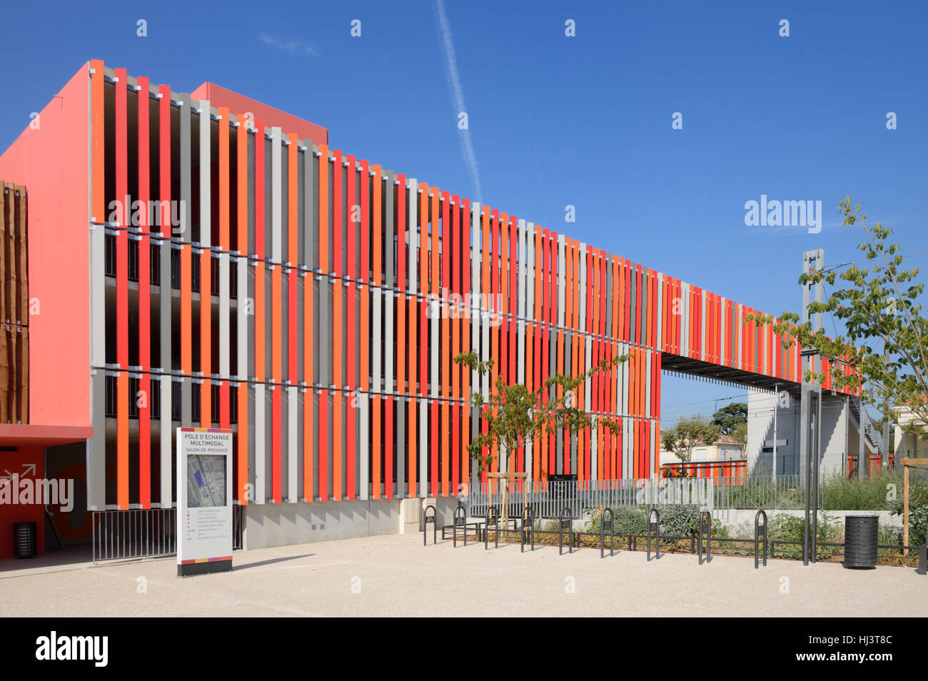 Colorful TimberClad MultiStory Car Park & Footbridge over Railway