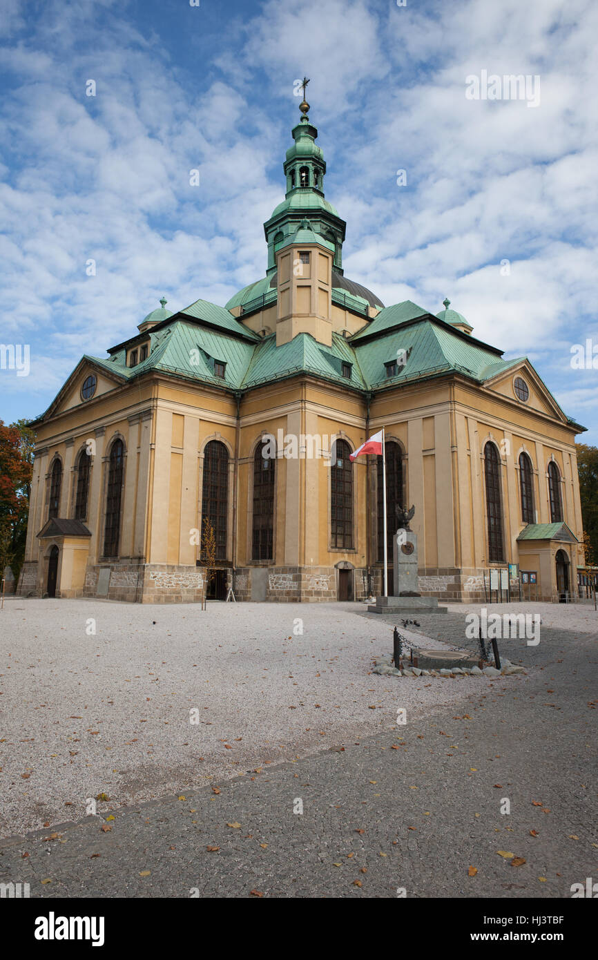 The Church of the Exaltation of the Holy Cross in Jelenia Gora, Poland, Europe, 18th century city landmark. Stock Photo