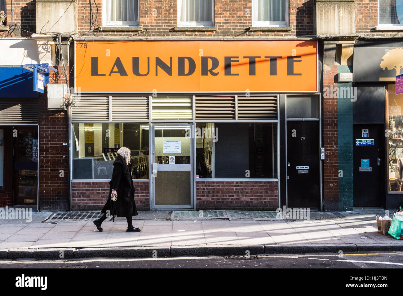 Exterior of launderette on Marchmont Street, London, WC1, UK Stock