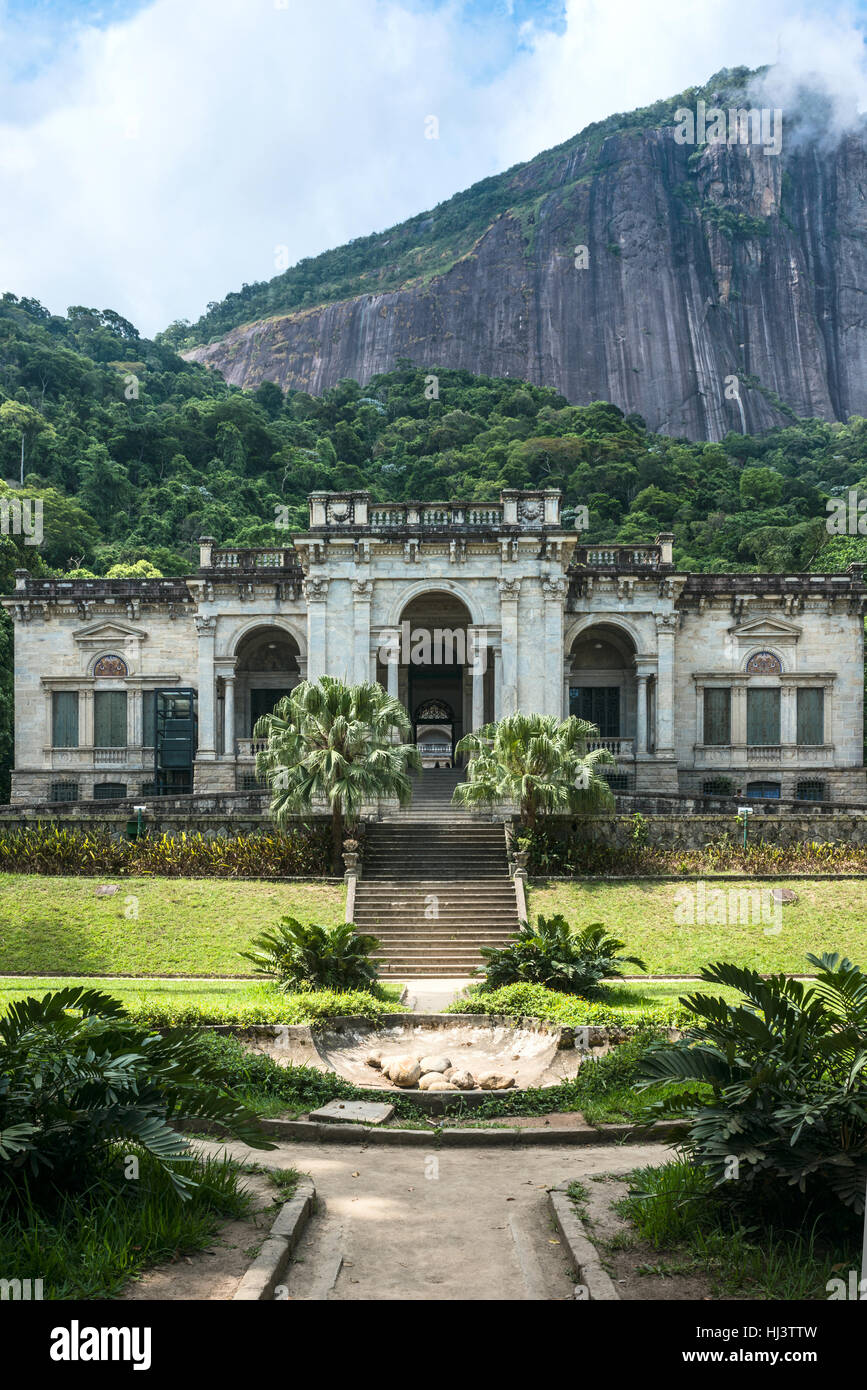 Rio de Janeiro, Brazil - January 3, 2017: Italian architecture style mansion in Parque Lage. It is now a School of Visual Arts of Rio de Janeiro Stock Photo