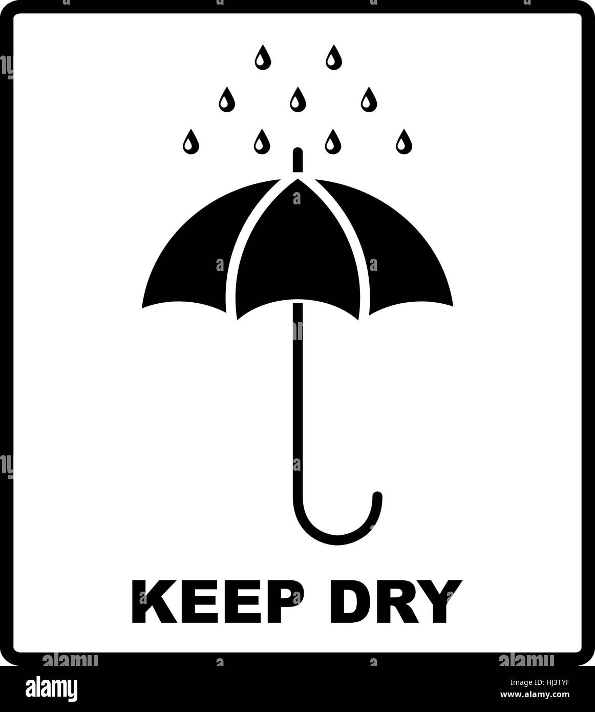 Vector icon packaging sign keep dry with umbrella and drops. Black silhouettes, simple flat design symbol. Stock Vector