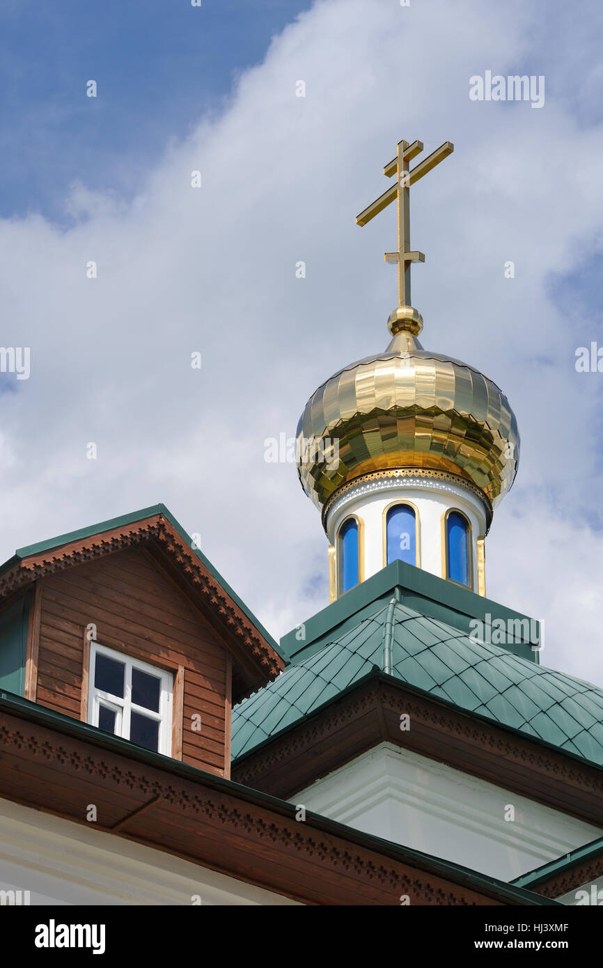 Golden Dome with Cross of Vladimirskaya Church in Village Borodino (Mytishchi) Stock Photo
