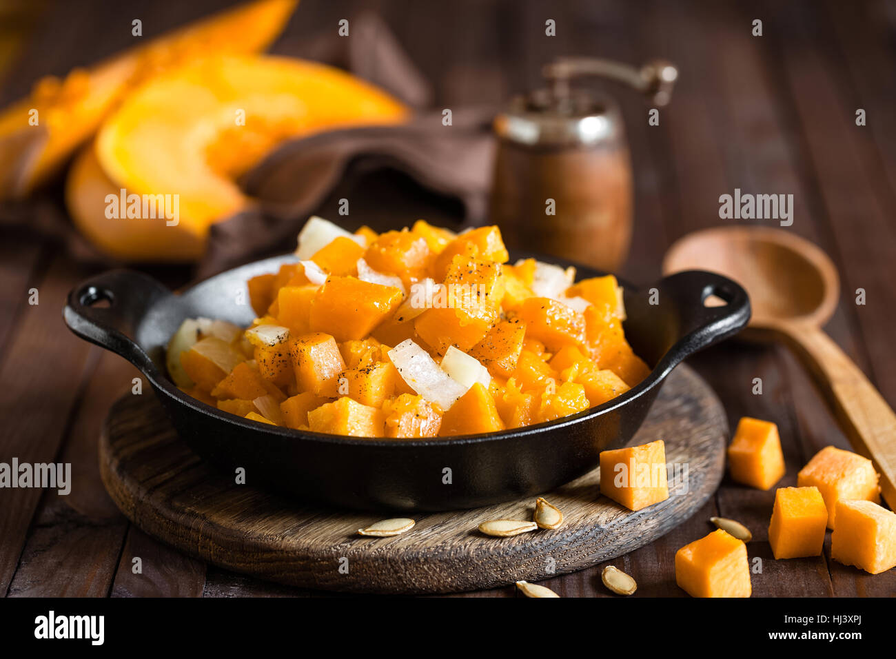 roasted pumpkin and onion, vegetable garnish Stock Photo