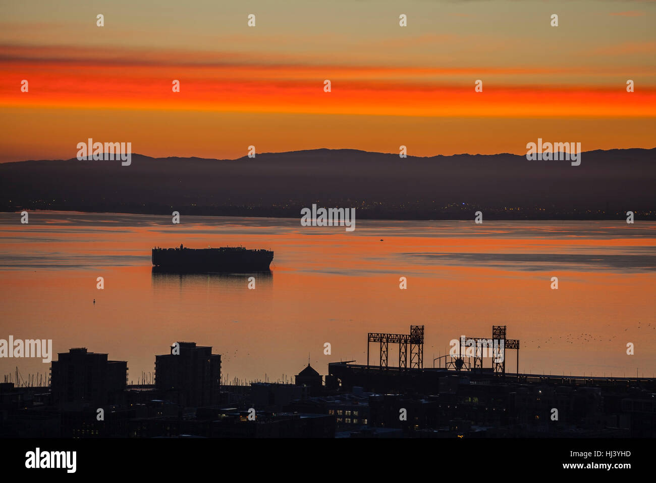 Colorful dawn over San Francisco Bay in California. Stock Photo