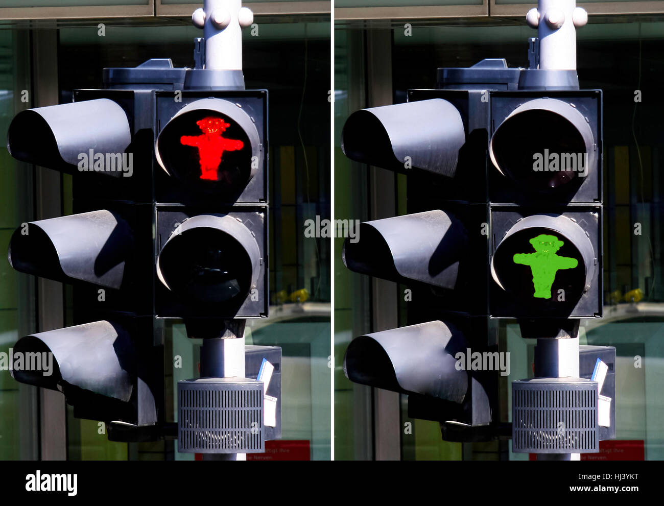 Berlin's famous bear symbol is featured on some traffic lights and  pedestrian crossings in the city centre Stock Photo - Alamy