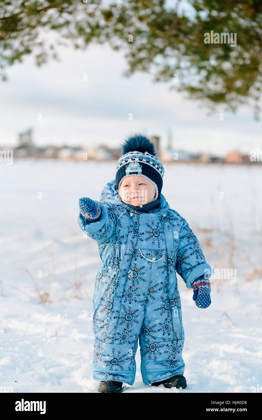 Portrait of little boy in winter Stock Photo