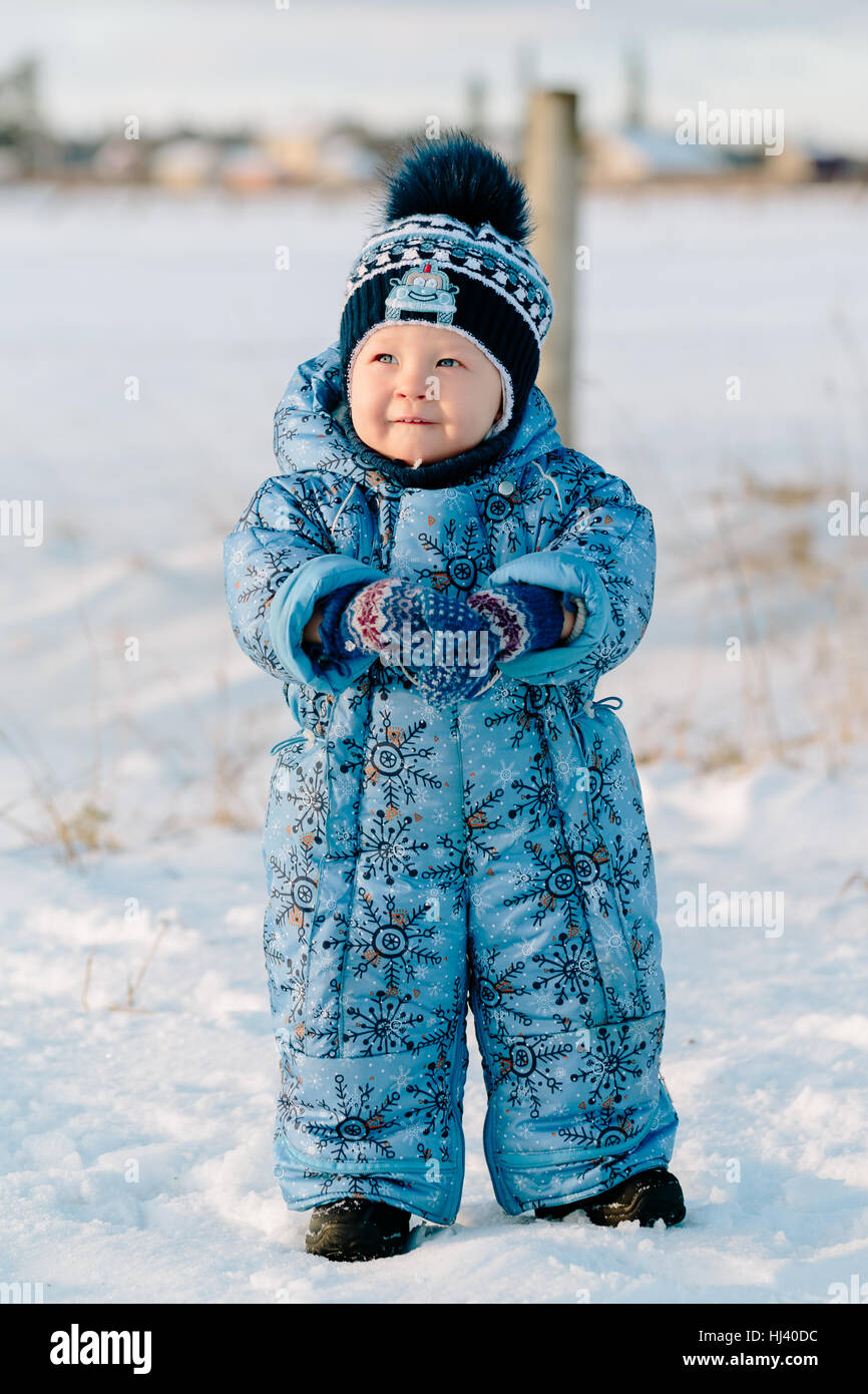 Portrait of little boy in winter Stock Photo