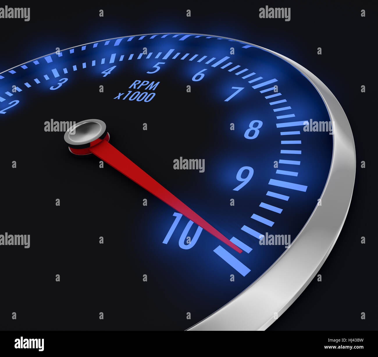 speedometer with rpm, with needle near the max (3d render Stock Photo
