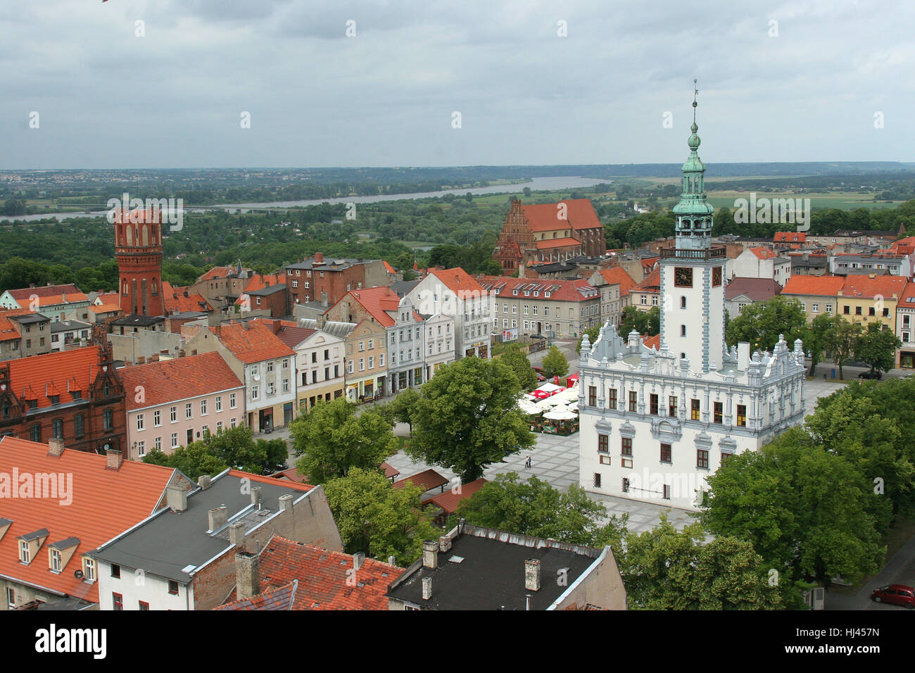 Aerial view on the main square in Chelmno, Poland with the renaissance town hall in the centre Stock Photo