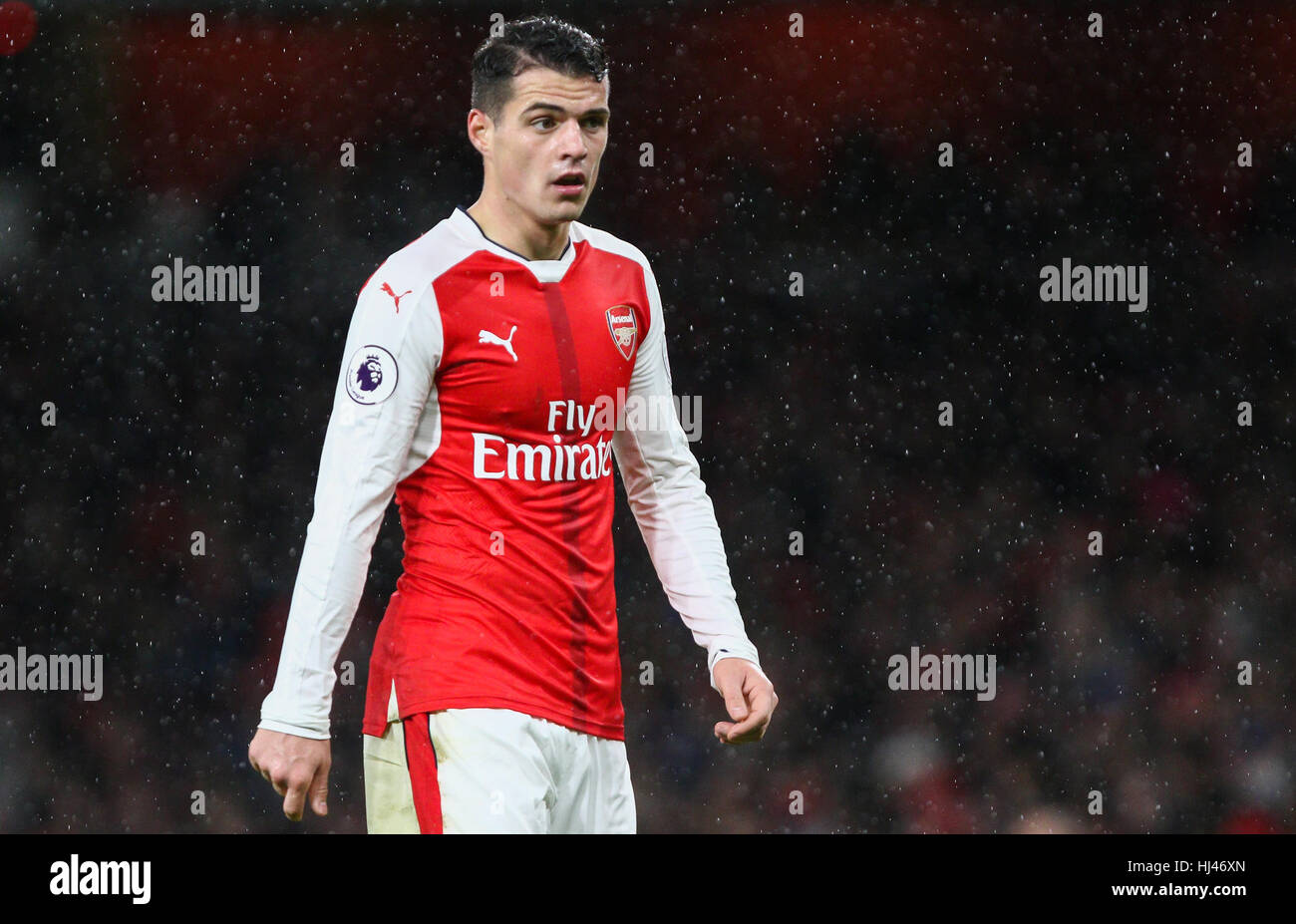 Granit Xhaka of Arsenal during the Premier League match between Arsenal and Crystal Palace at the Emirates Stadium in London. December 1, 2017. EDITORIAL USE ONLY Stock Photo
