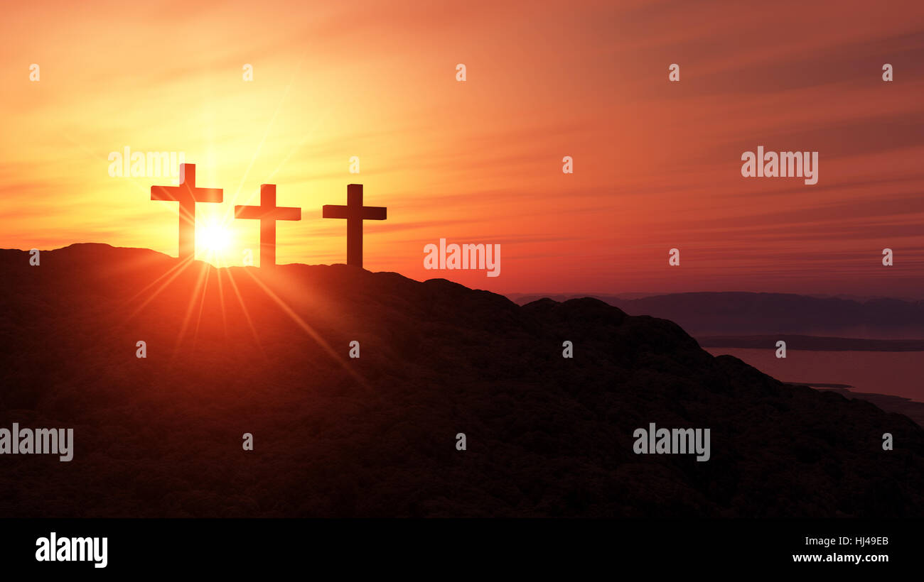 religion, sunset, cross, sunrise, cemetery, crucifixion, scenery, countryside, Stock Photo