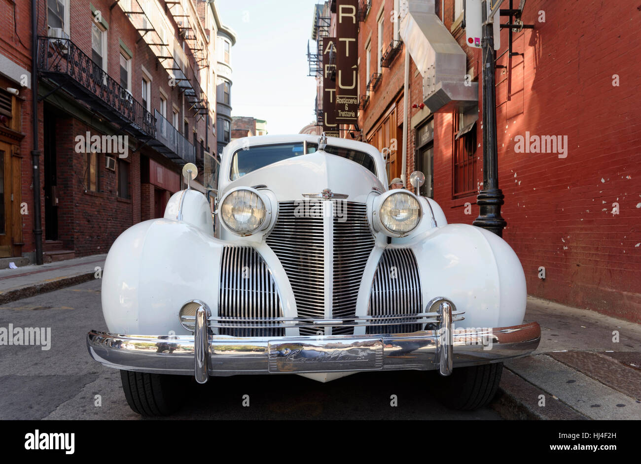Cadillac vintage car, Freedom Trail, Prince Street, North End, Boston, Massachusetts, USA Stock Photo