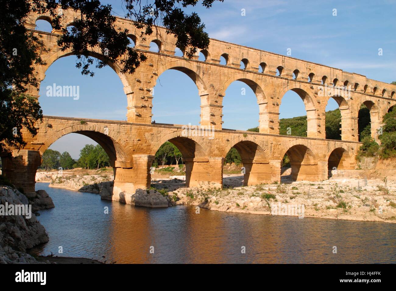 Roman aqueduct Pont du Gard, Remoulins, Provence, South of France, France Stock Photo