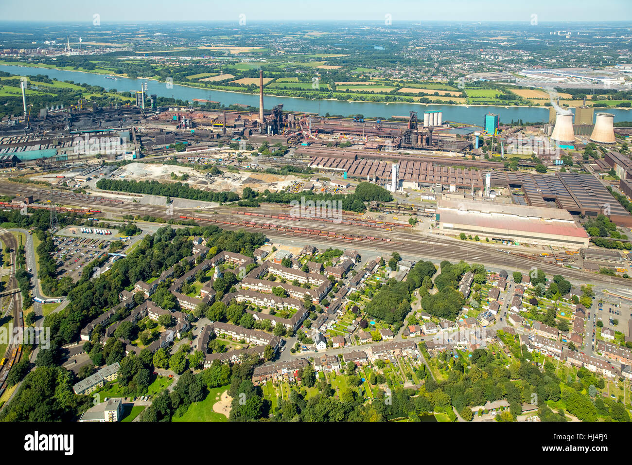 Workers' housing estate, Coking Plant and Steel Mill HKM, Hüttenheim on the Rhine, Duisburg, Ruhr district Stock Photo