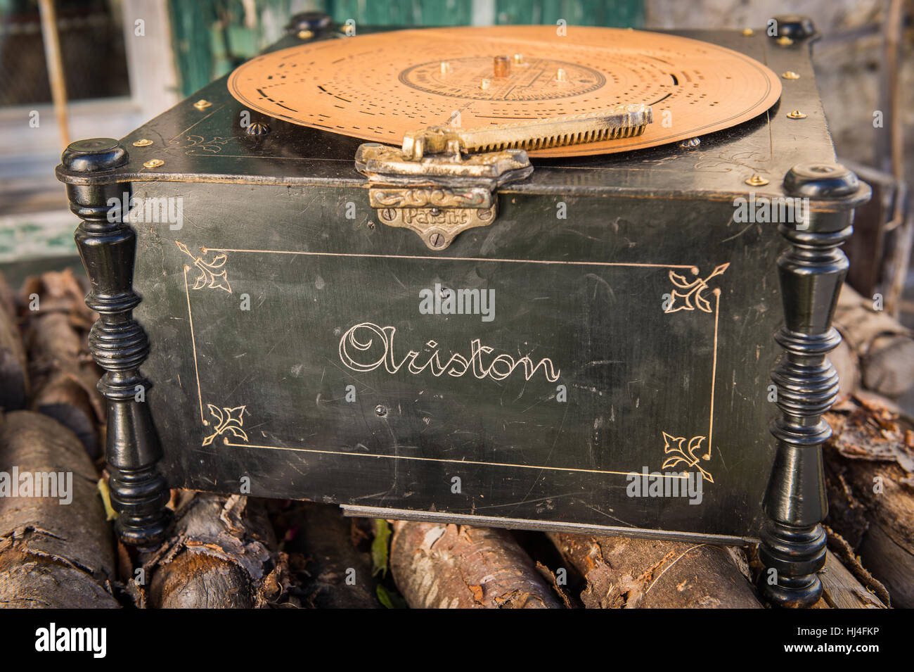 Barrel organ, Ariston, with perforated disk, Grassau, Upper Bavaria, Bavaria, Germany Stock Photo