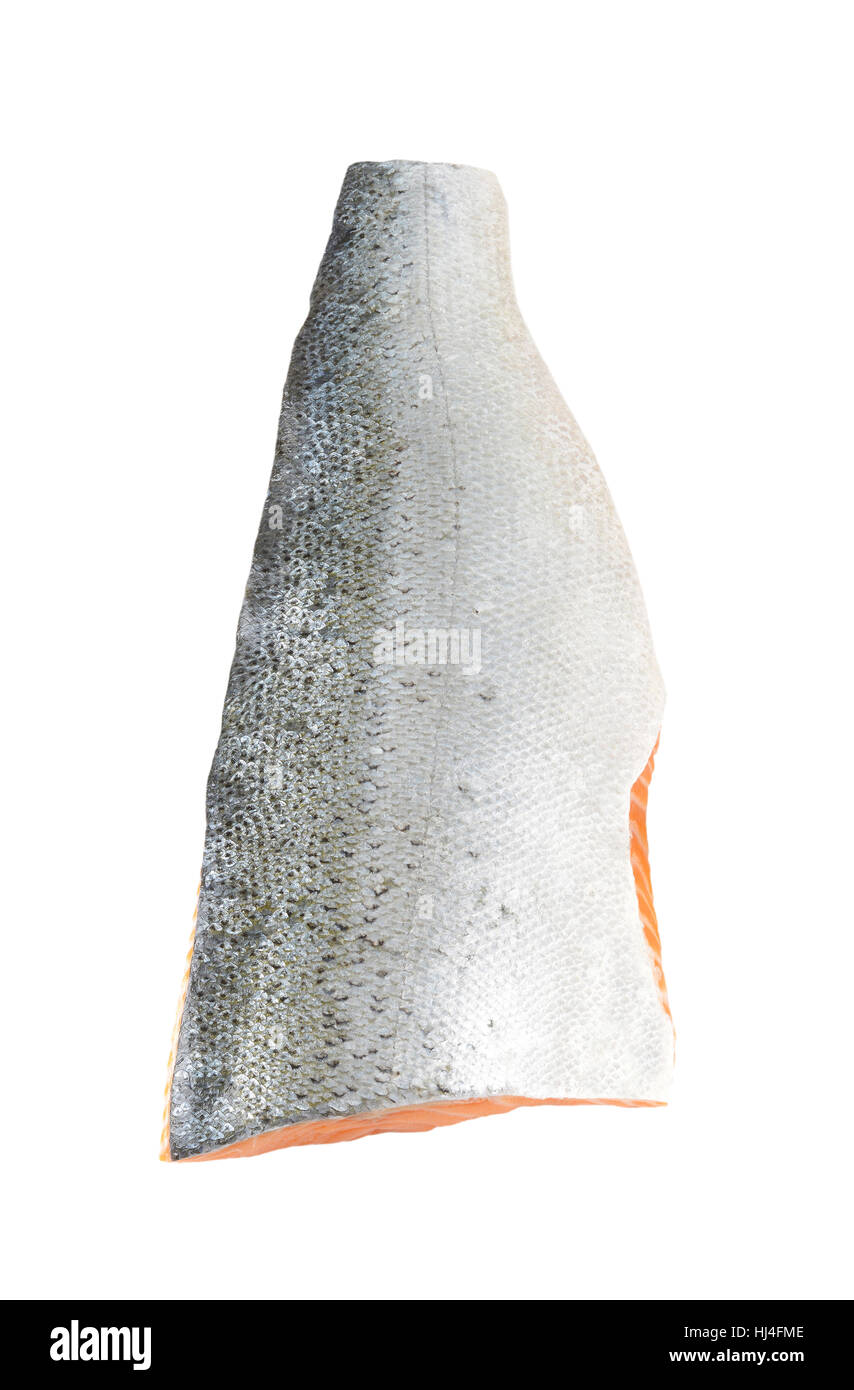 raw salmon fillet with skin on white background Stock Photo - Alamy