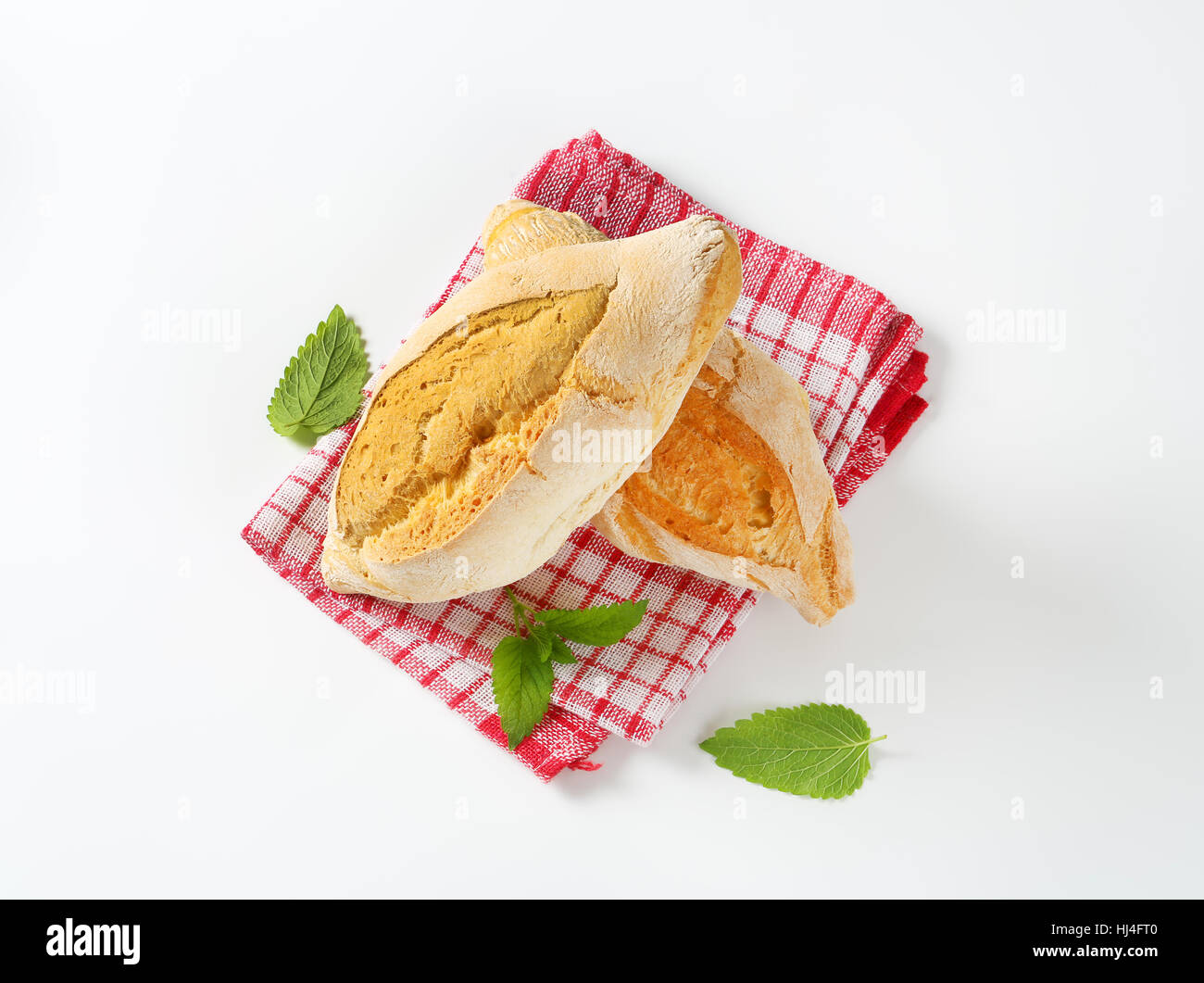 fresh diamond shaped ciabatta bread on white background Stock Photo