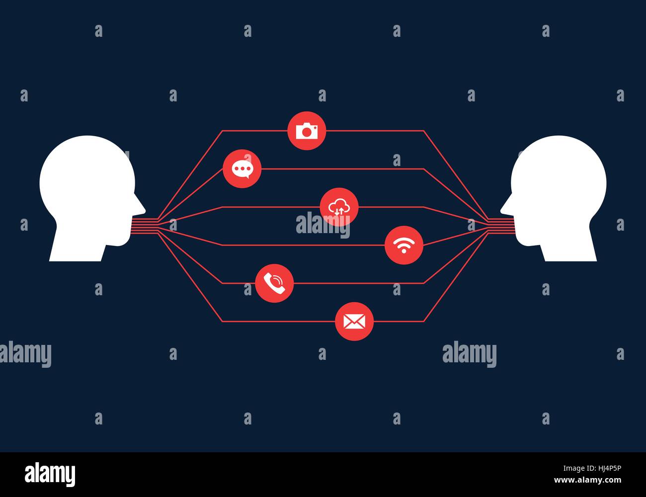 Communication channels, connection network concept, flat design, vector ...