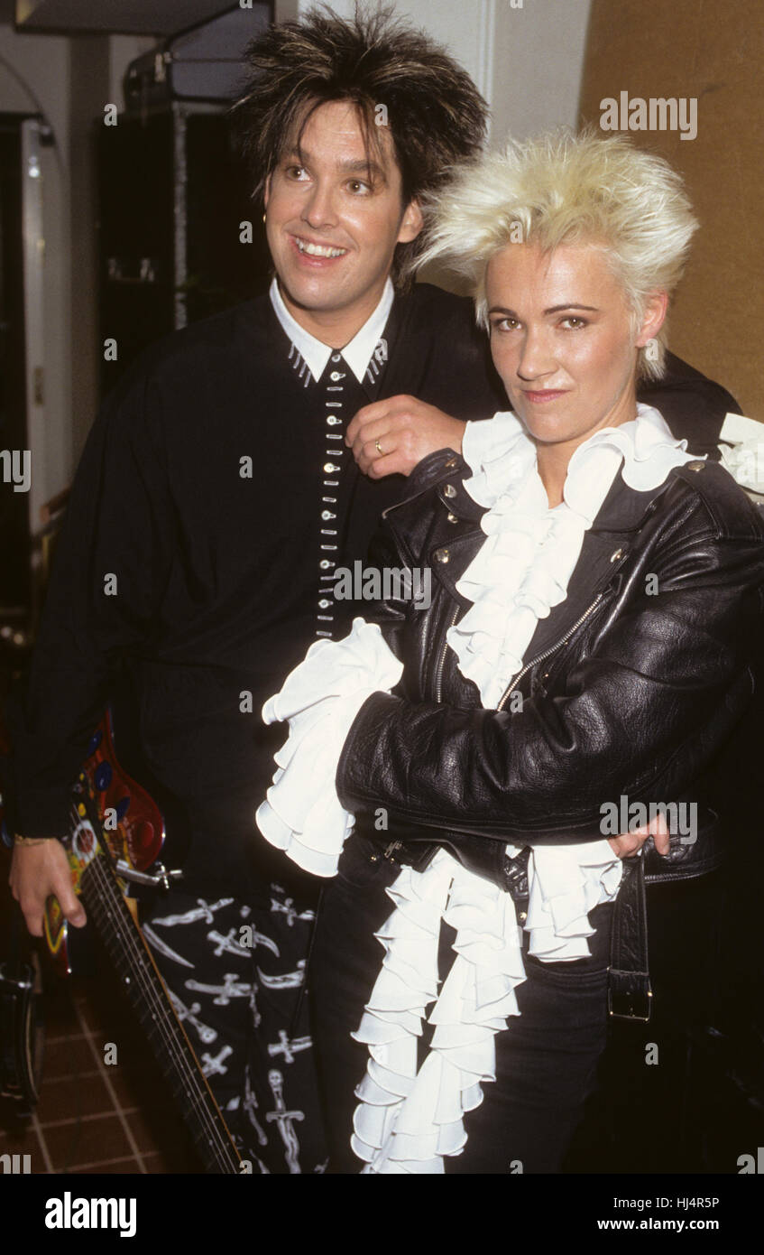 PER GESSLE and Marie Fredriksson member in Swedish group Roxette 1995 Stock Photo