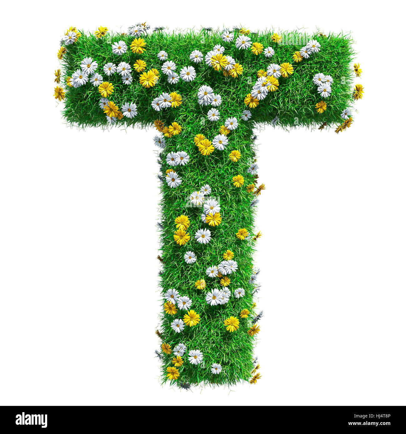 Letter T Of Green Grass And Flowers. Isolated On White Background ...