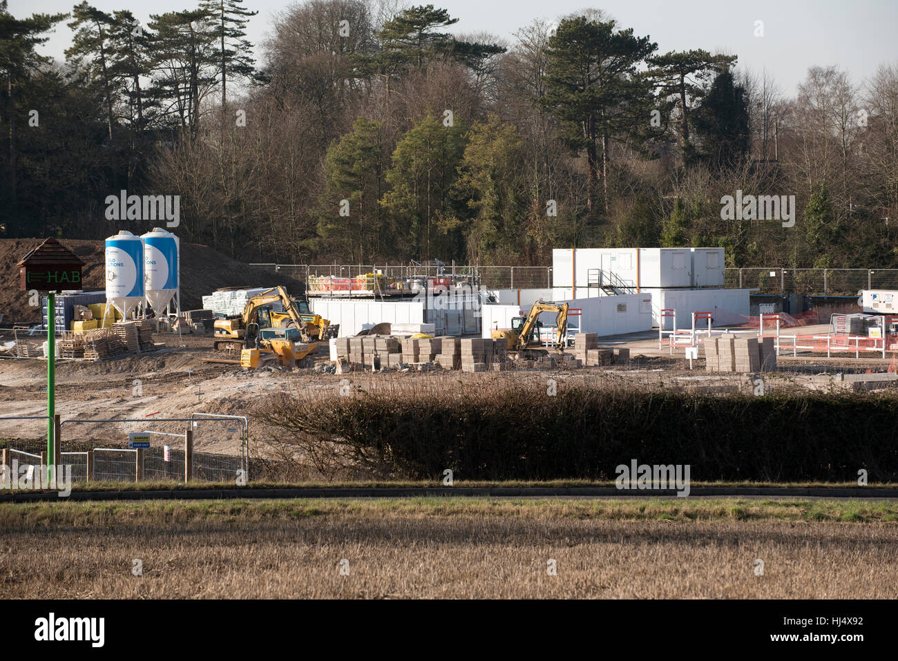 Building site with fenced secure storage area Stock Photo